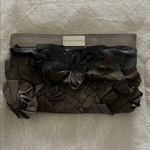 Patrizia Pepe Black and Brown Ruffled Clutch